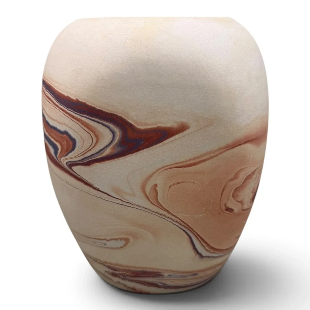Handmade Marbled Clay Vase Earth Tone Swirl Southwestern Pottery Vessel